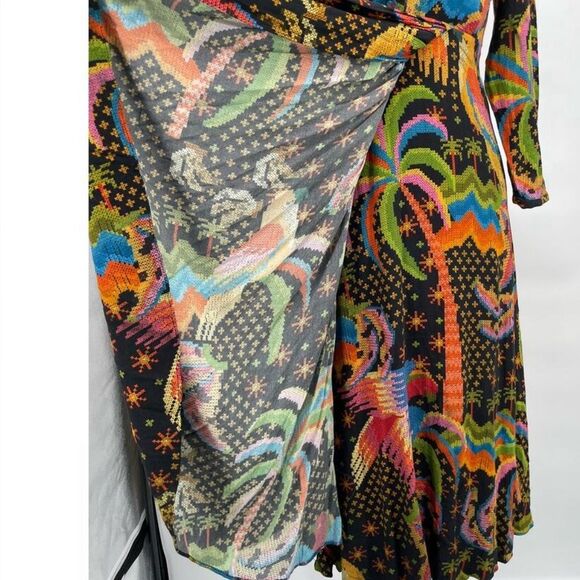 FARM RIO Macaw Island Printed Maxi Dress Tropical Vacation XS Black - Picture 13 of 16